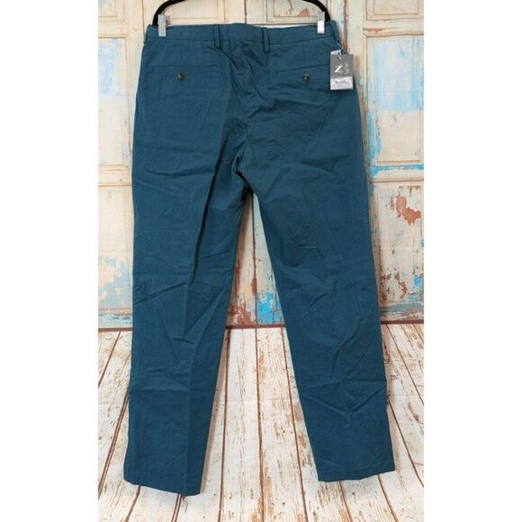 Zodiac Z3 Relaxed Luxury Mens 36/92 Slim Green Chino Trouser Solid Cotton - Picture 3 of 11